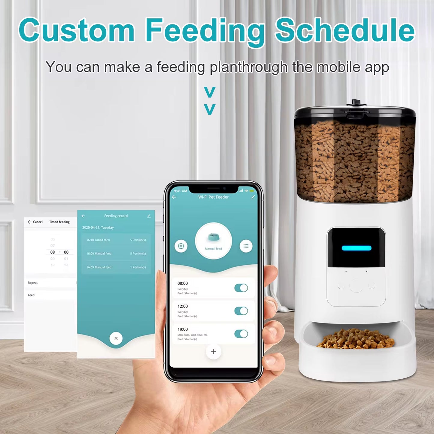 6L Automatic Pet Feeder Wi-Fi Enabled Smart Feed Dog Cat Feeder Smartphone App for Mobile Voice Recorder and Programmable Feeder