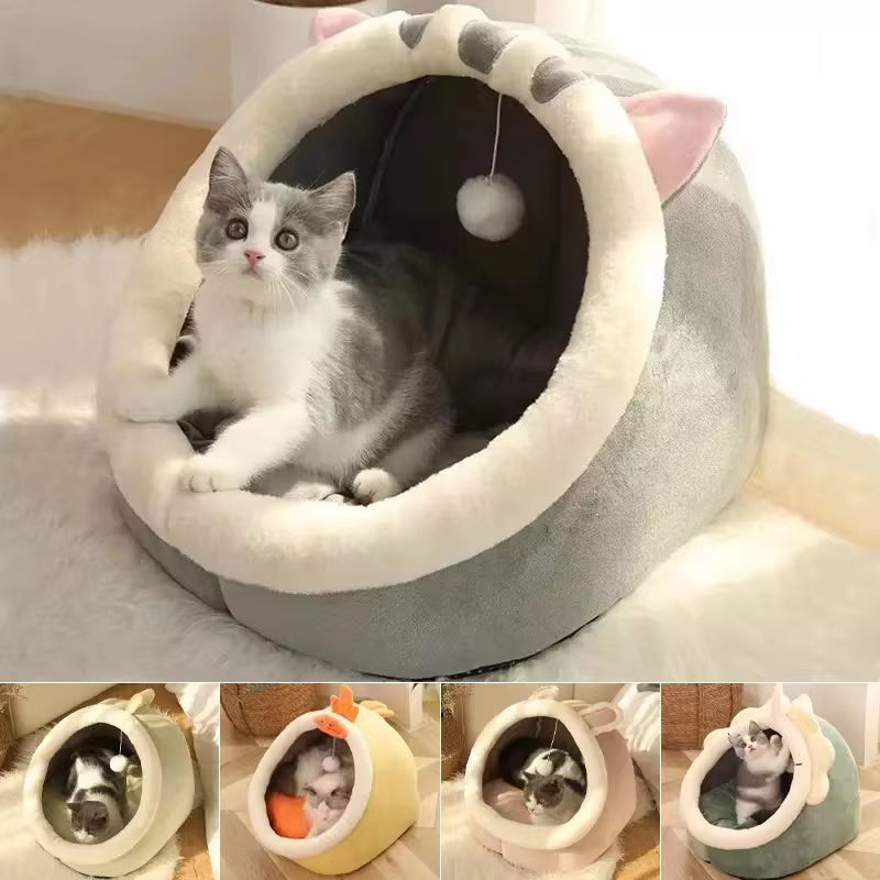 Pet Cat'S Bed Warm Cat House Soft Plush round Bedstent Carrier Dogs and Cats Basket Pillow Cave Mat Pet Accessories for Supplies