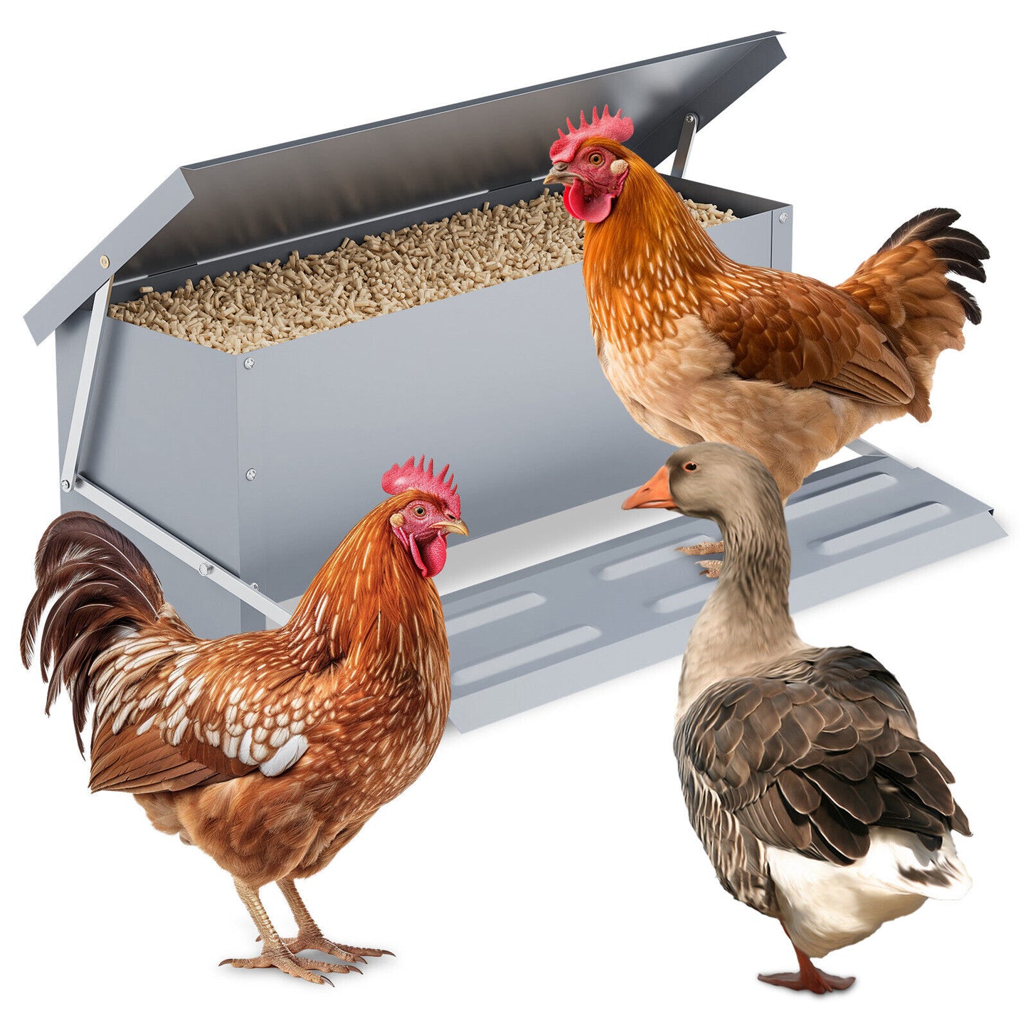 Automatic Chicken Feeder Galvanized Treadle Poultry Auto-Feeder Outdoor Garden