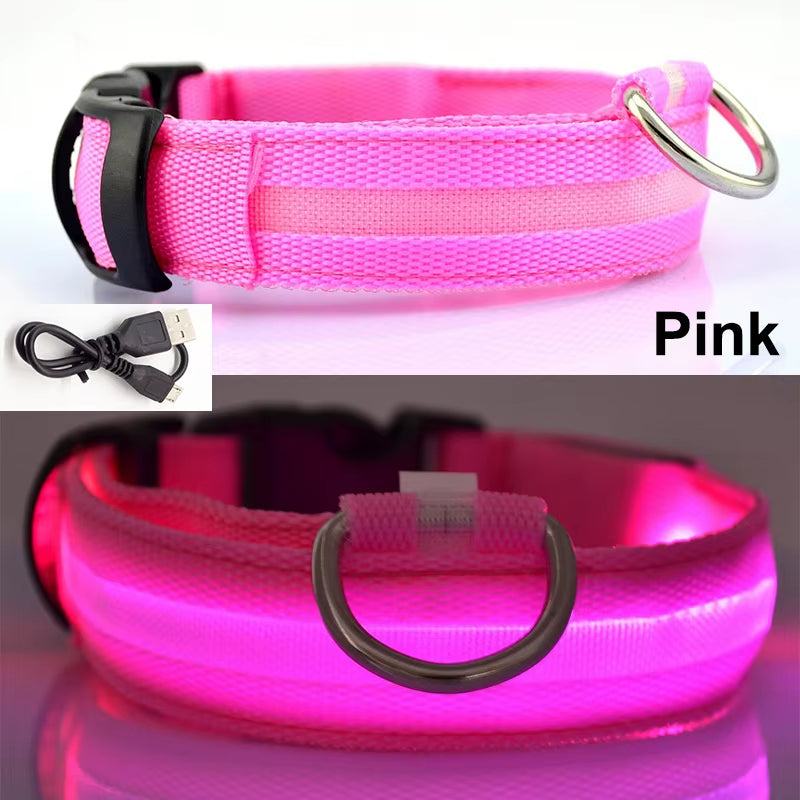Usb Charging Led Dog Collar Safety Led Luminous Dog Pet Light up Collar Night Nylon Necklace Glowing Leads for Dogs Night Safety