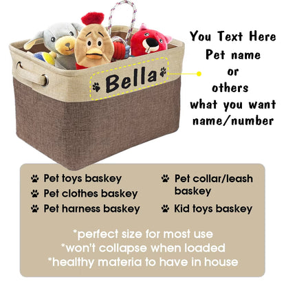 Custom Dog Toys Storage Bins Canvas Collapsible Dog Accessories Storage Basket Bin Pet Organizer Box Perfect for Organizing Toys