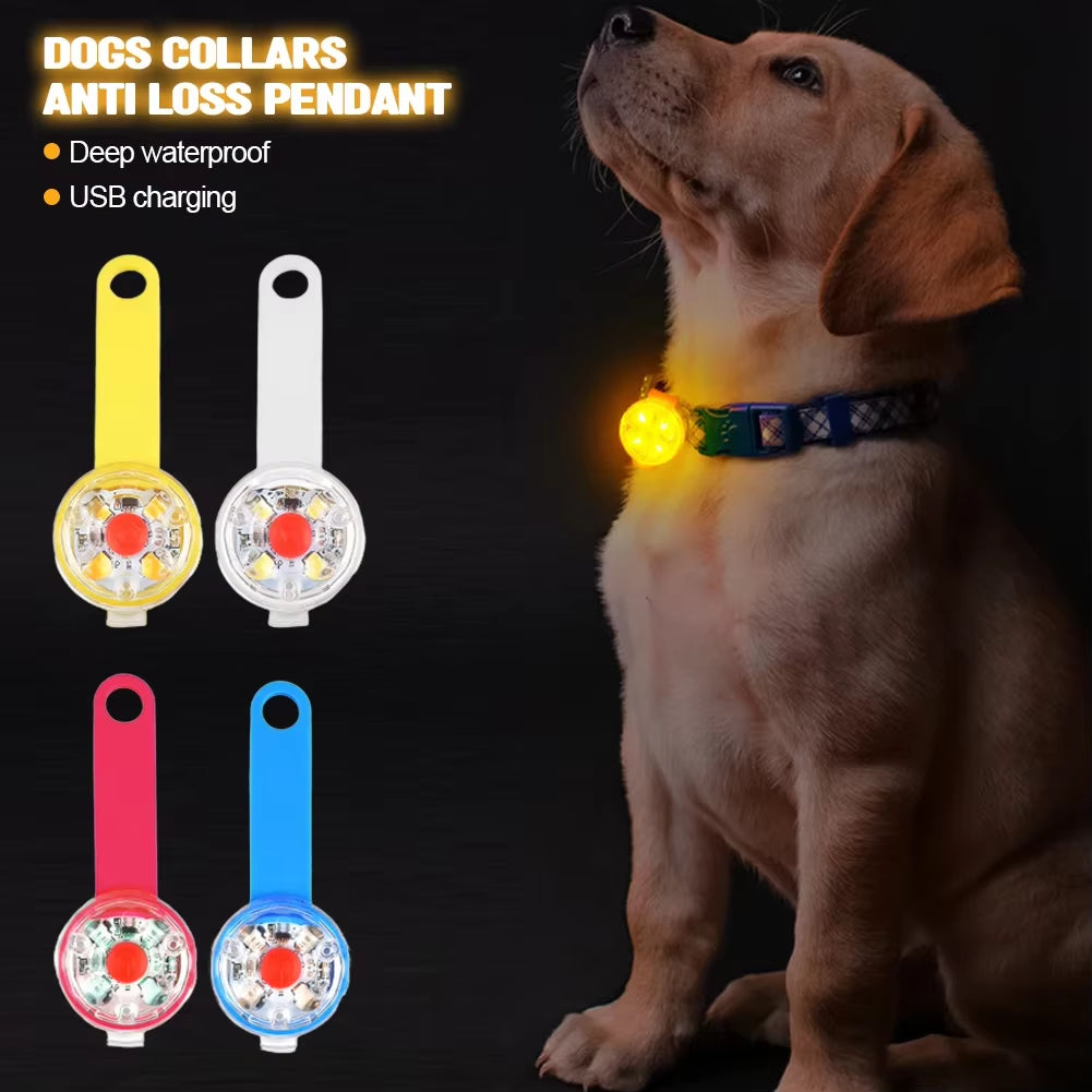 Dogs Collars Pendant Waterproof Safety LED Flashing Light USB Rechargeable LED Light Pendant for Dogs Cats Pets