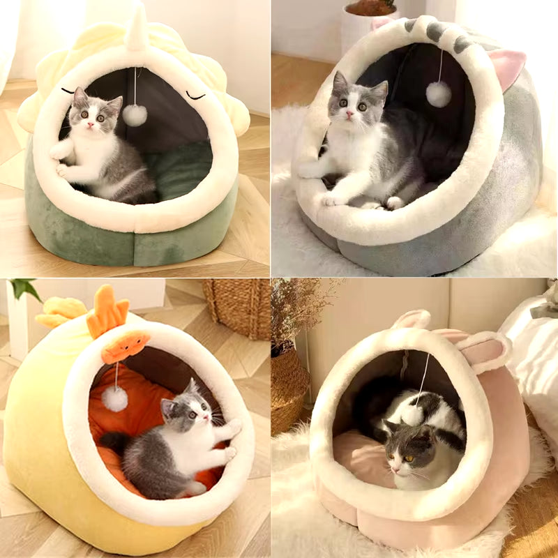 Pet Cat'S Bed Warm Cat House Soft Plush round Bedstent Carrier Dogs and Cats Basket Pillow Cave Mat Pet Accessories for Supplies