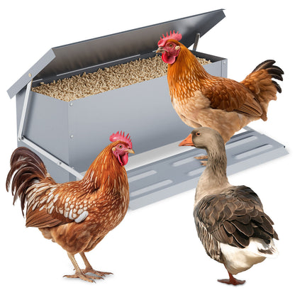 Automatic Chicken Feeder Galvanized Treadle Poultry Auto-Feeder Outdoor Garden