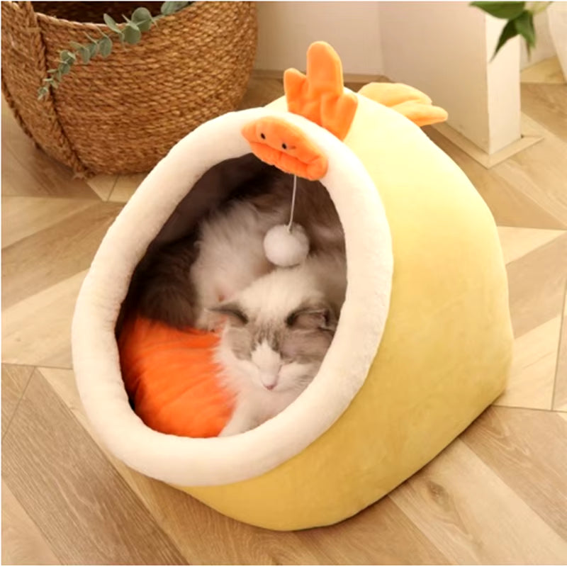 Pet Cat'S Bed Warm Cat House Soft Plush round Bedstent Carrier Dogs and Cats Basket Pillow Cave Mat Pet Accessories for Supplies