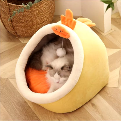 Pet Cat'S Bed Warm Cat House Soft Plush round Bedstent Carrier Dogs and Cats Basket Pillow Cave Mat Pet Accessories for Supplies