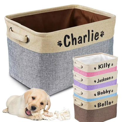 Custom Dog Toys Storage Bins Canvas Collapsible Dog Accessories Storage Basket Bin Pet Organizer Box Perfect for Organizing Toys