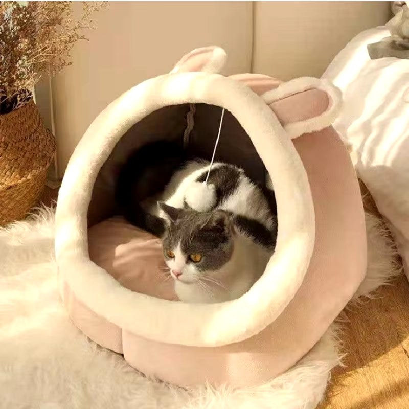 Pet Cat'S Bed Warm Cat House Soft Plush round Bedstent Carrier Dogs and Cats Basket Pillow Cave Mat Pet Accessories for Supplies