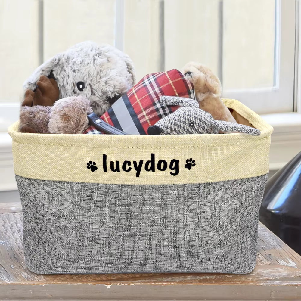 Custom Dog Toys Storage Bins Canvas Collapsible Dog Accessories Storage Basket Bin Pet Organizer Box Perfect for Organizing Toys