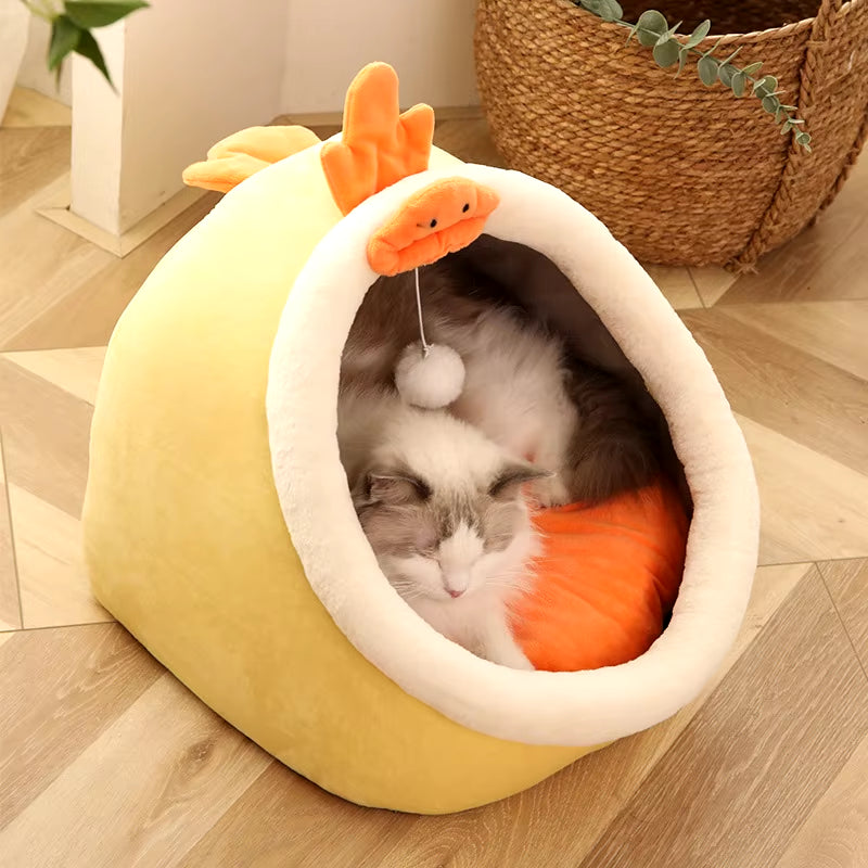 Pet Cat'S Bed Warm Cat House Soft Plush round Bedstent Carrier Dogs and Cats Basket Pillow Cave Mat Pet Accessories for Supplies