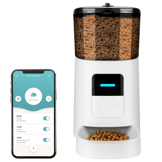 6L Automatic Pet Feeder Wi-Fi Enabled Smart Feed Dog Cat Feeder Smartphone App for Mobile Voice Recorder and Programmable Feeder